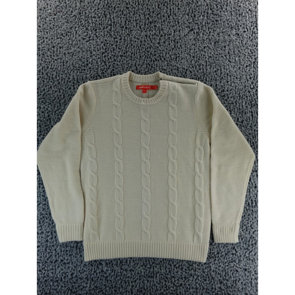 JACK THREADS Cream Cable Knit Crewneck Sweater Size Small Zipper Detail